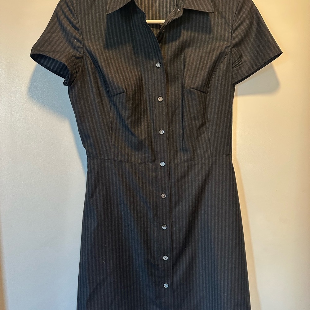 Black Pinstripe Button-Up Dress